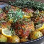 one-pan lemon herb chicken and potatoes - featured image