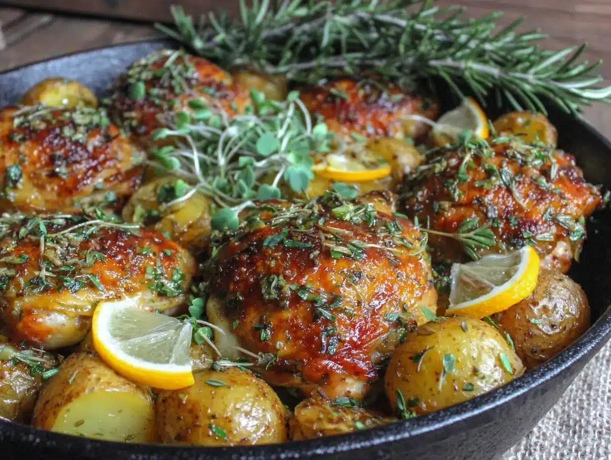 one-pan lemon herb chicken and potatoes preparation steps