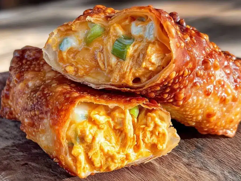 oven-baked buffalo chicken egg rolls - featured image
