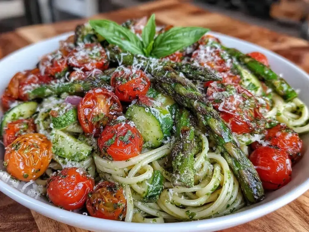 pesto pasta primavera - featured image