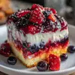 red white and blue berry flag cake - featured image