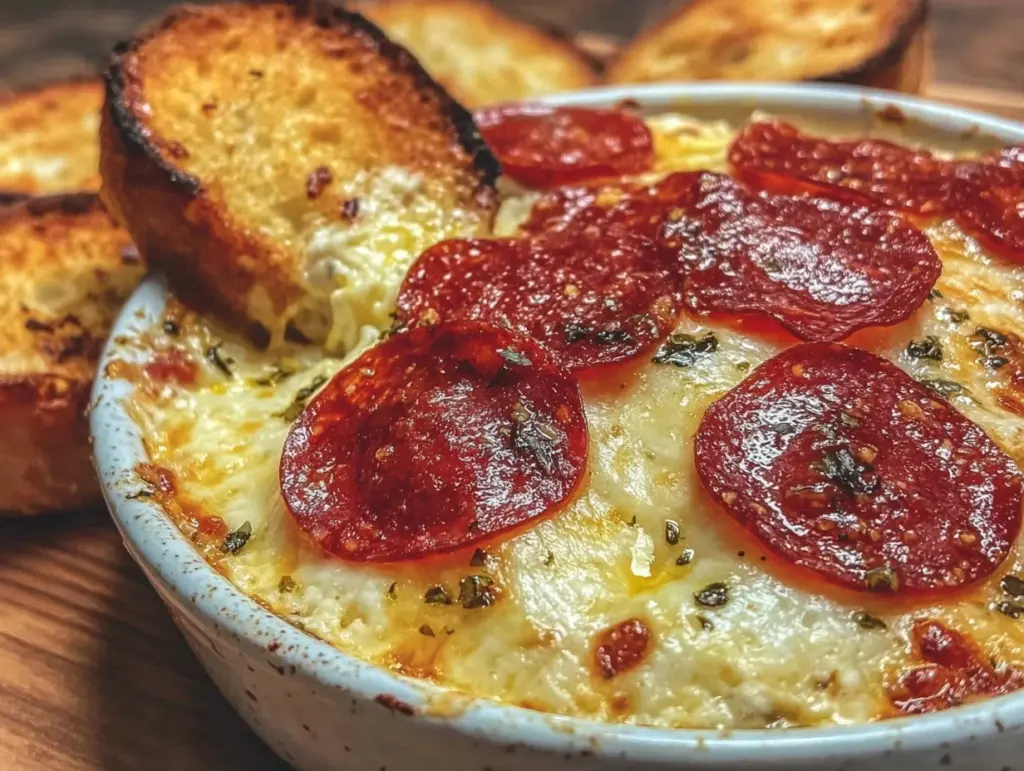 savory baked pizza dip - featured image