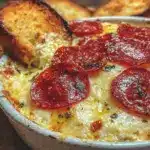 savory baked pizza dip - featured image