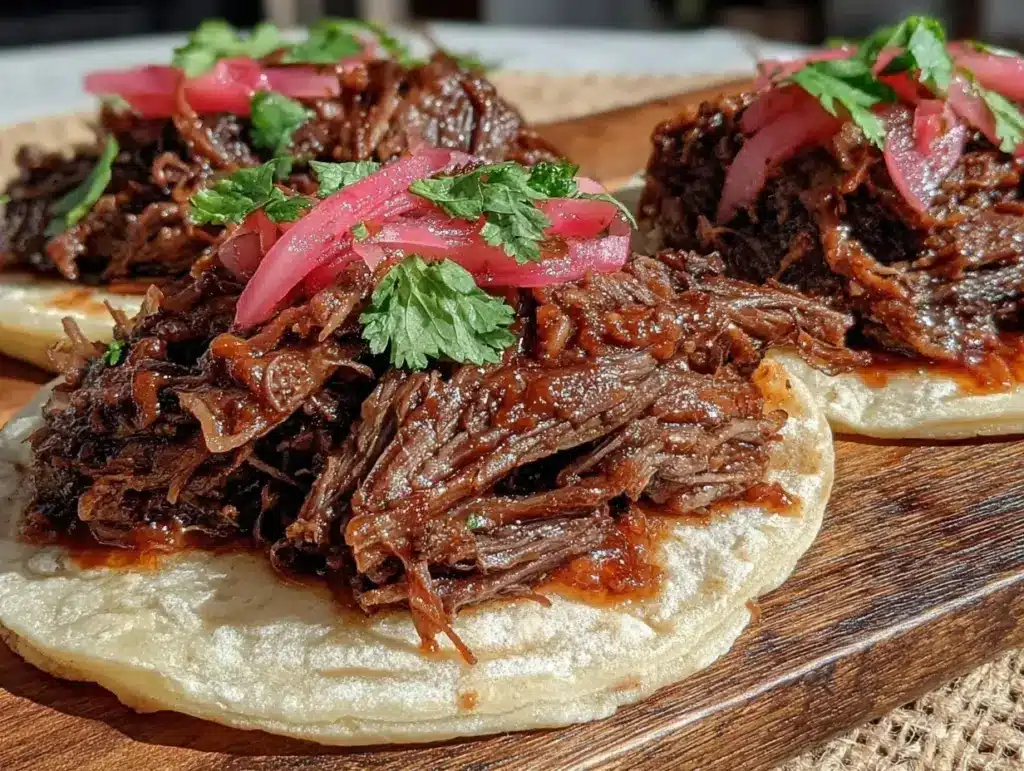 slow cooker beef barbacoa tacos - featured image