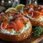 smoked salmon cream cheese bagel board - featured image
