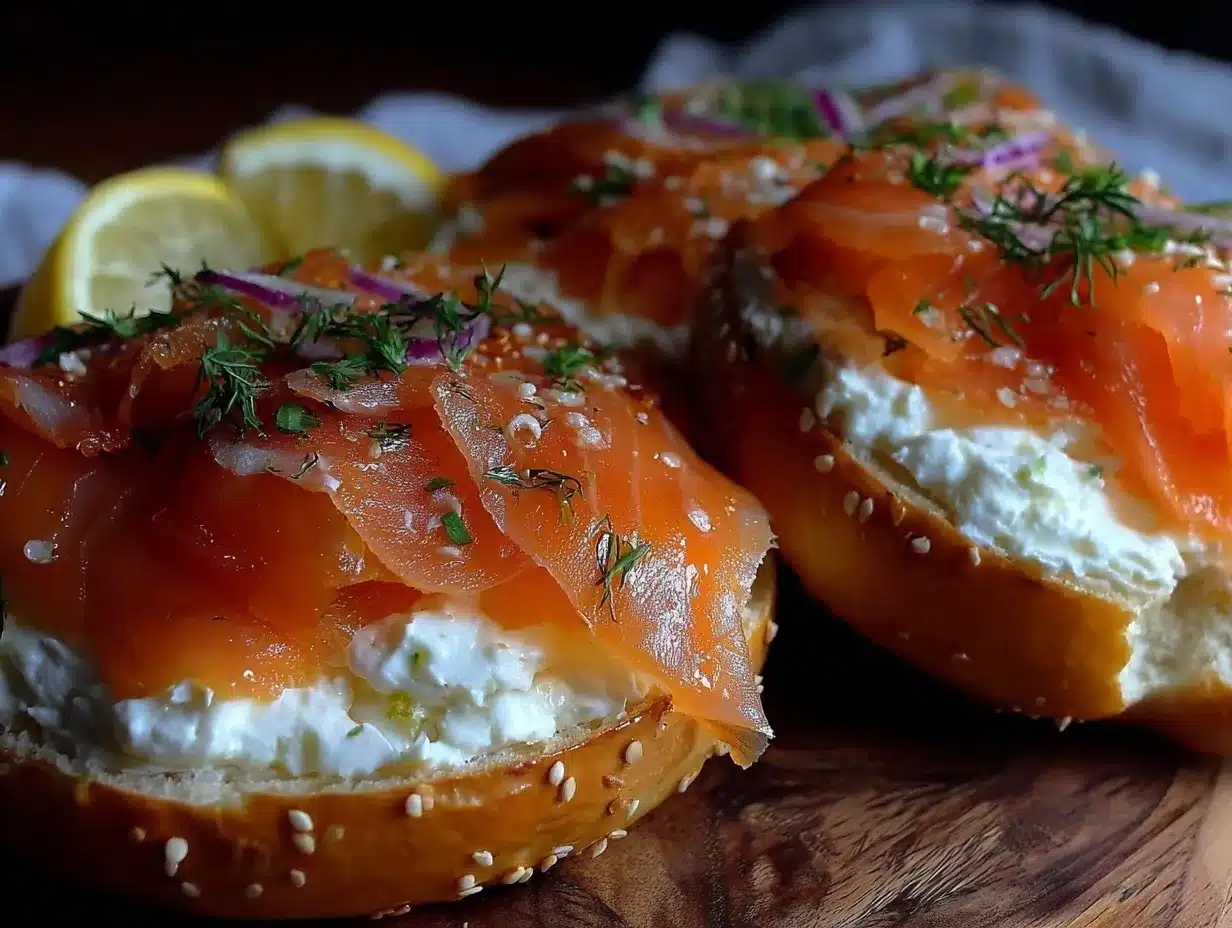 smoked salmon cream cheese bagel board preparation steps
