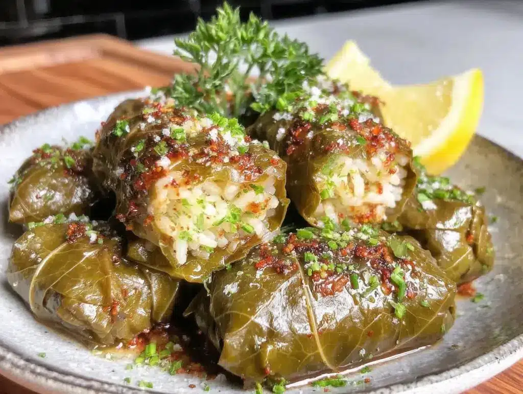 tender dolmades stuffed grape leaves - featured image