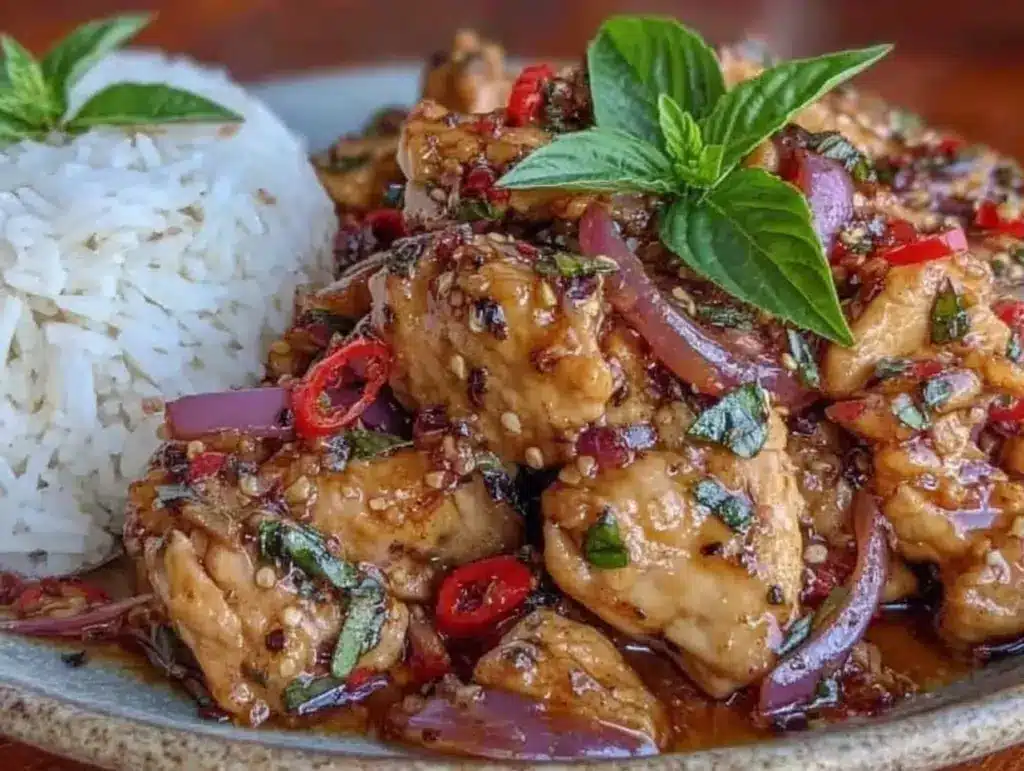 thai basil chicken stir-fry - featured image