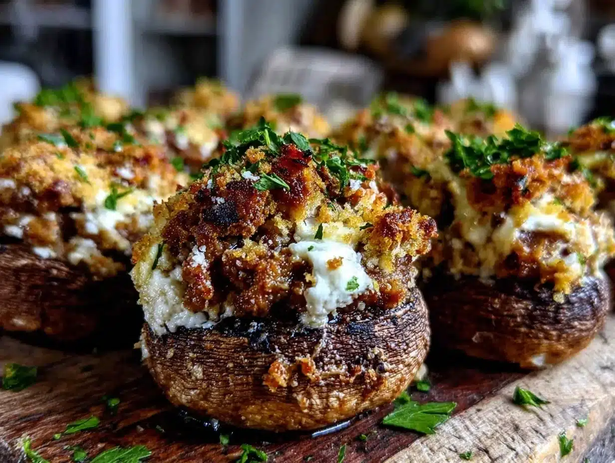cheesy sausage stuffed mushrooms preparation steps