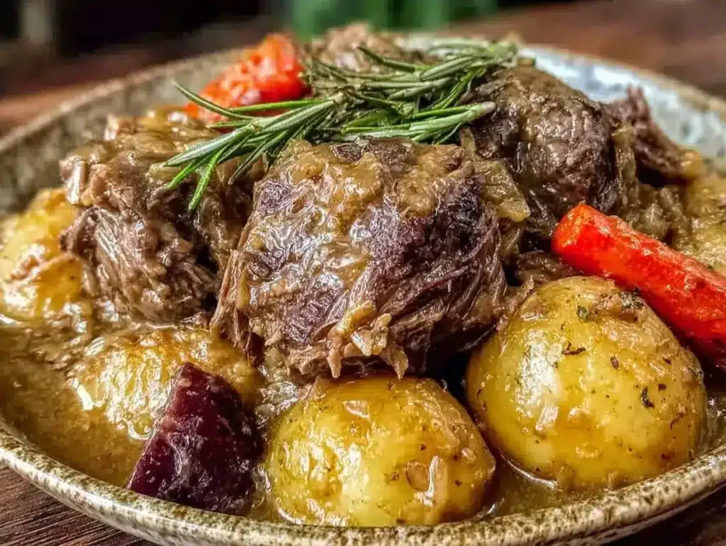 cozy crockpot beef and potato stew - featured image