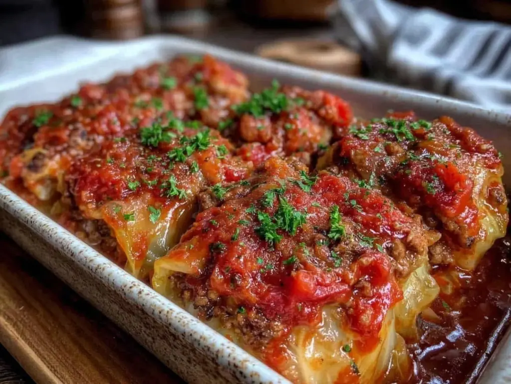 cozy crockpot cabbage roll casserole - featured image