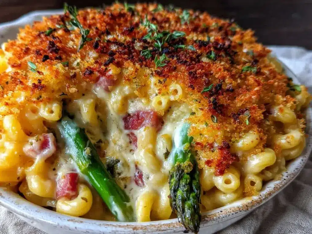 creamy asparagus and ham pasta bake - featured image