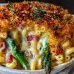 creamy asparagus and ham pasta bake - featured image