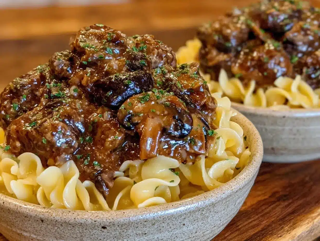 creamy beef tips and mushroom gravy preparation steps