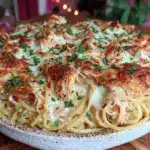 creamy chicken tetrazzini pasta bake - featured image