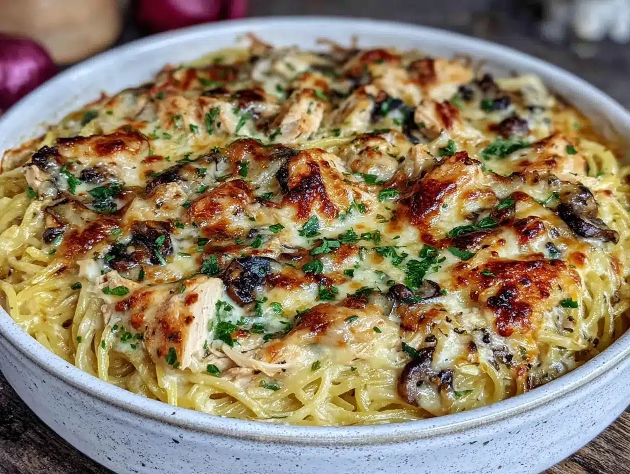 creamy chicken tetrazzini pasta bake preparation steps