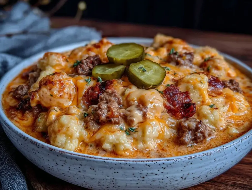 creamy crockpot cheeseburger soup - featured image