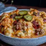 creamy crockpot cheeseburger soup - featured image