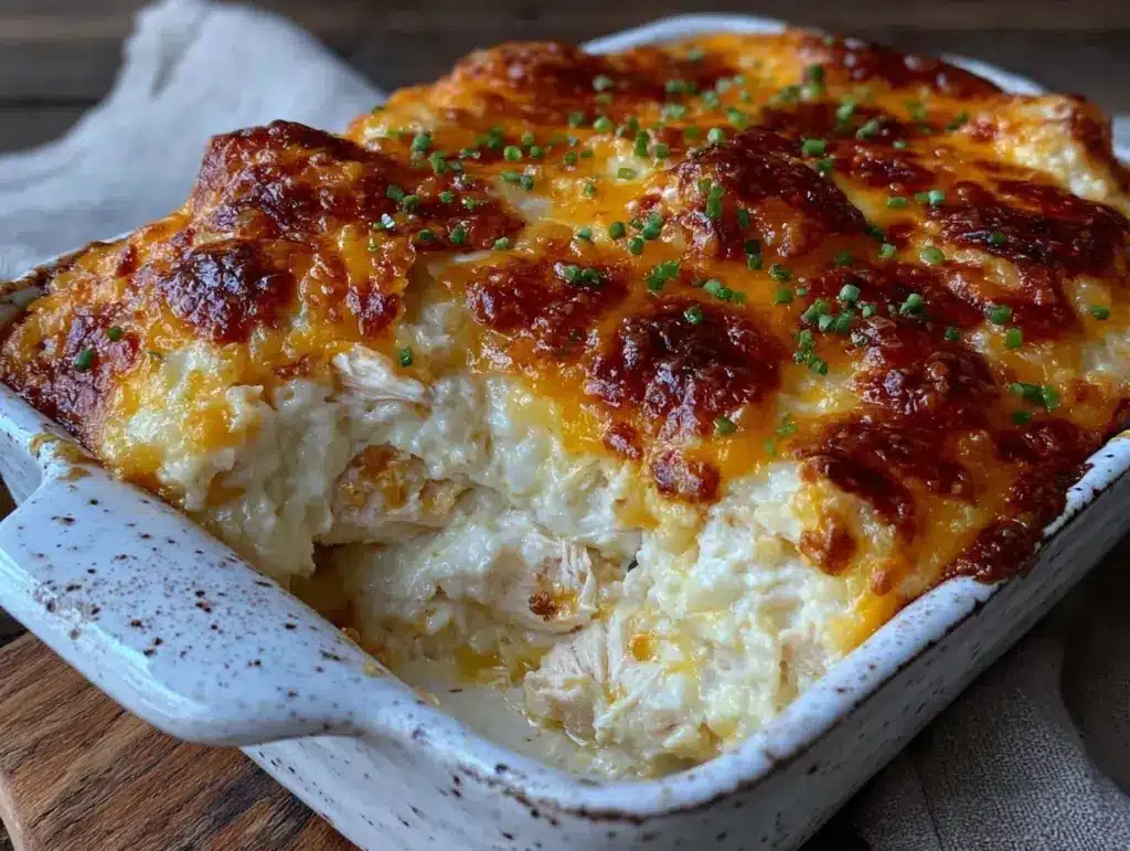 creamy crockpot chicken and rice casserole - featured image