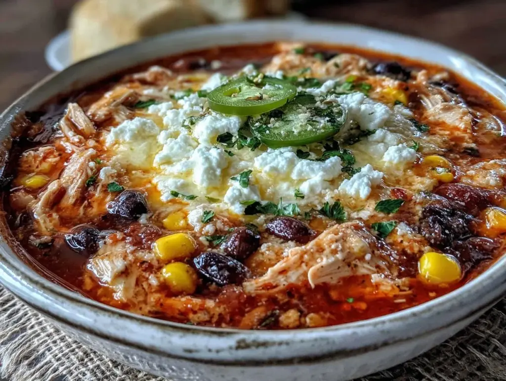 creamy crockpot chicken taco soup - featured image