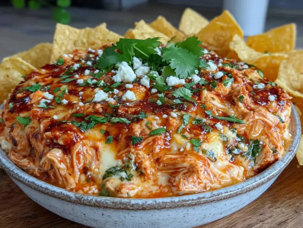creamy crockpot chicken tinga dip - featured image