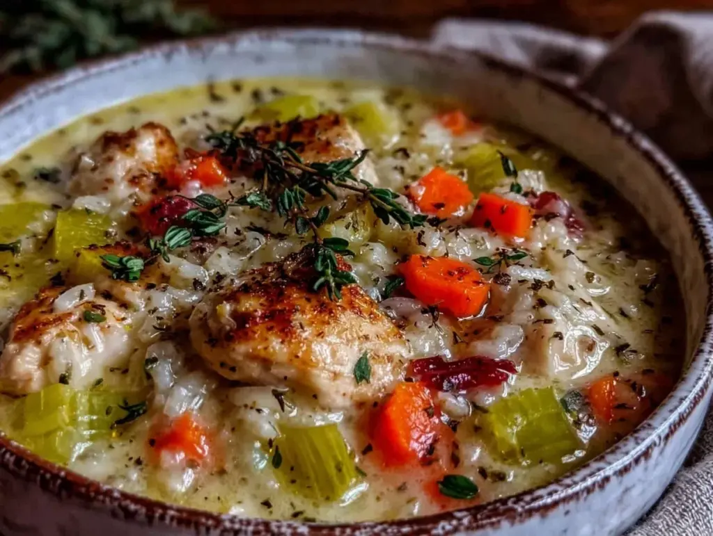 creamy crockpot chicken wild rice soup - featured image