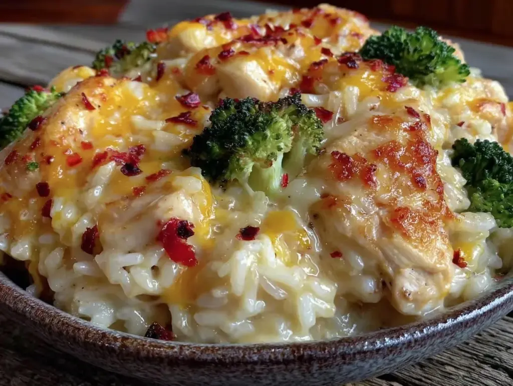 creamy one-pot cheesy chicken and rice - featured image