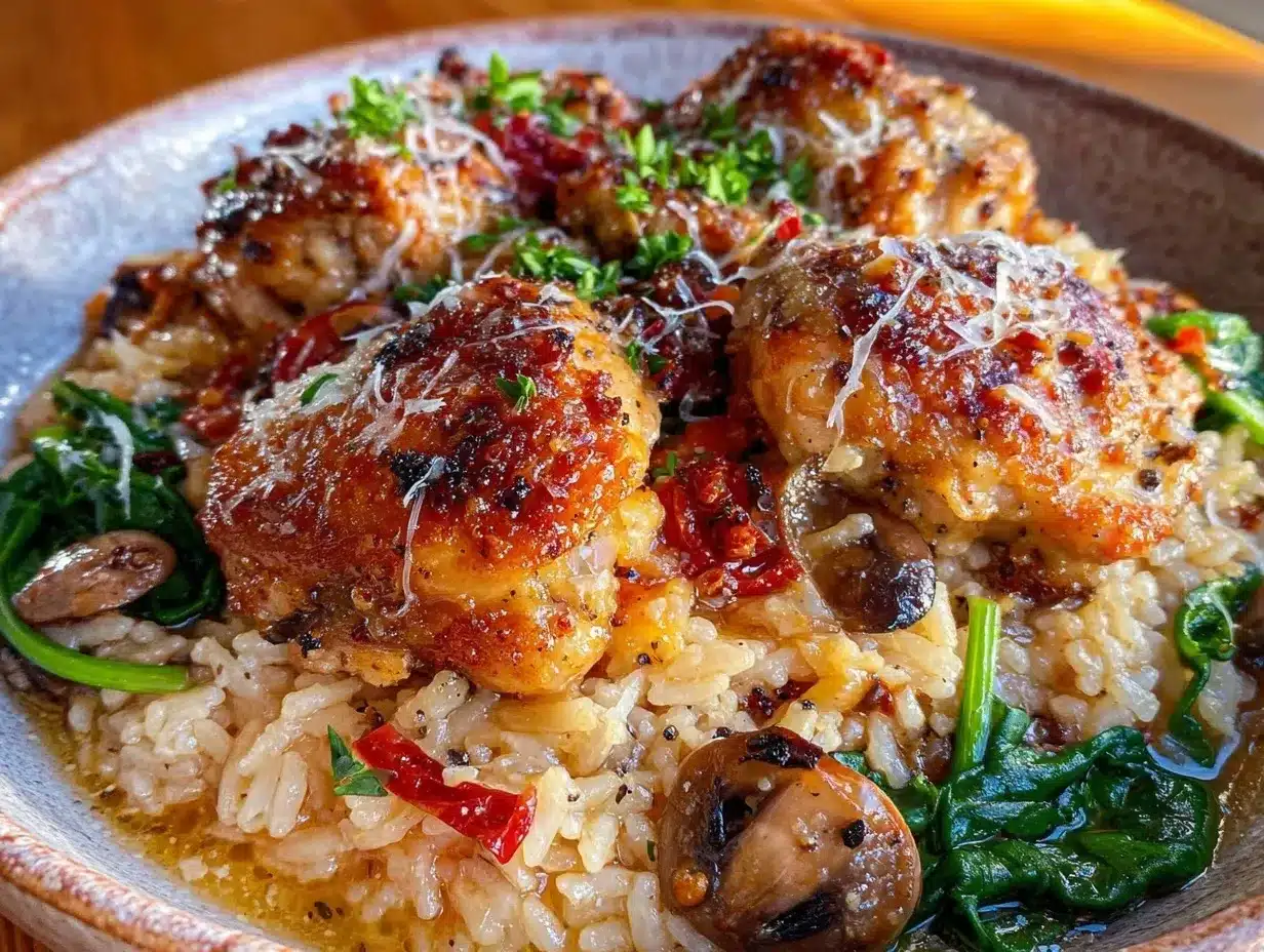 creamy one-pot garlic parmesan chicken and rice preparation steps