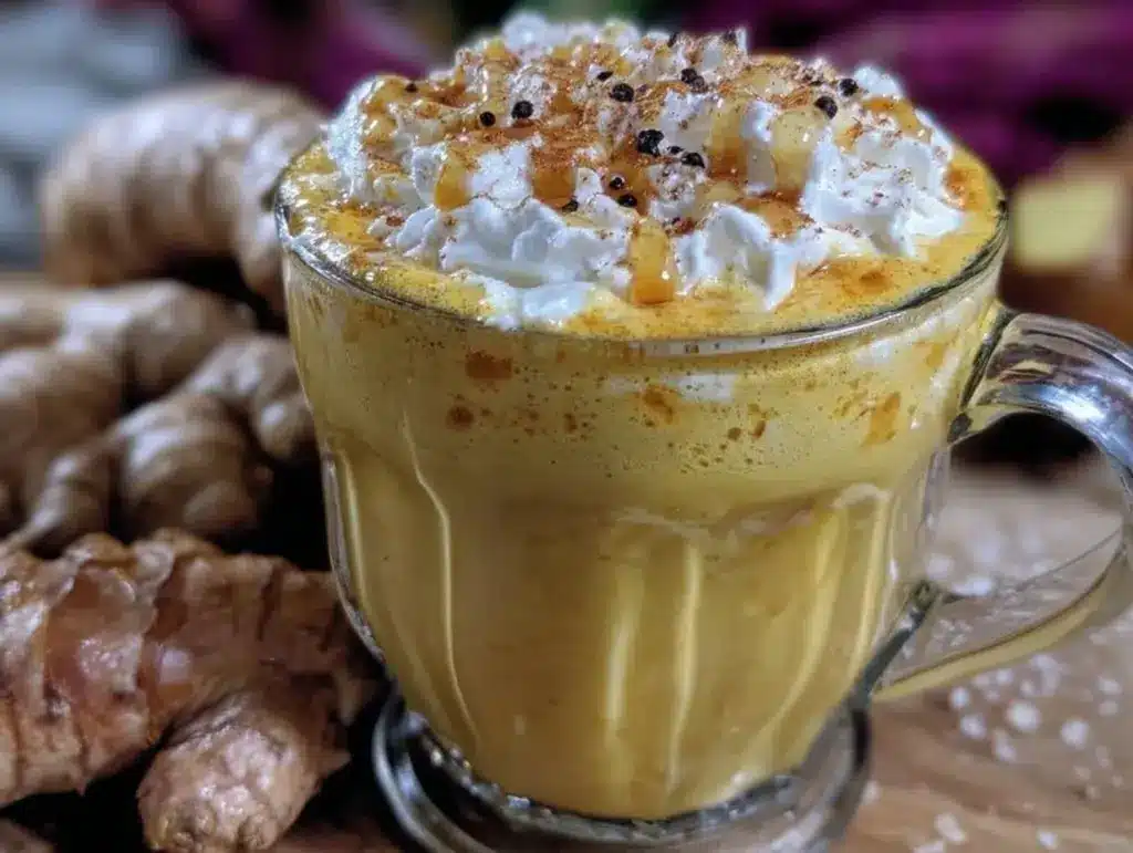 creamy spiced ginger turmeric golden milk latte - featured image