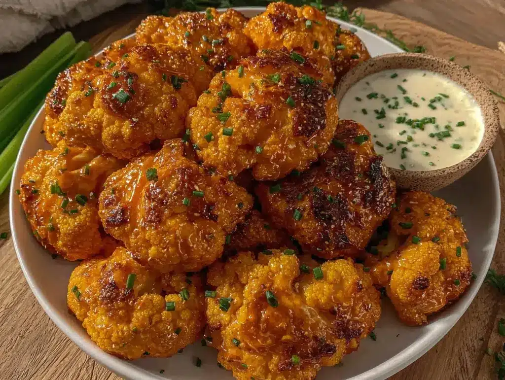 crispy air fryer buffalo cauliflower bites - featured image
