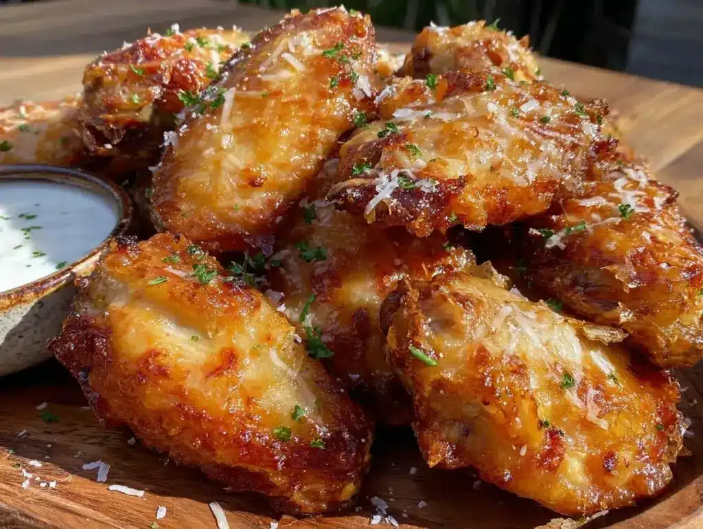 crispy air fryer garlic parmesan chicken wings - featured image