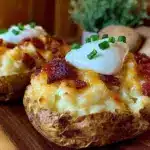 crispy air fryer loaded twice baked potatoes - featured image