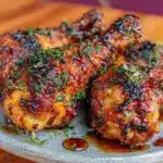 crispy oven baked honey garlic chicken legs - featured image