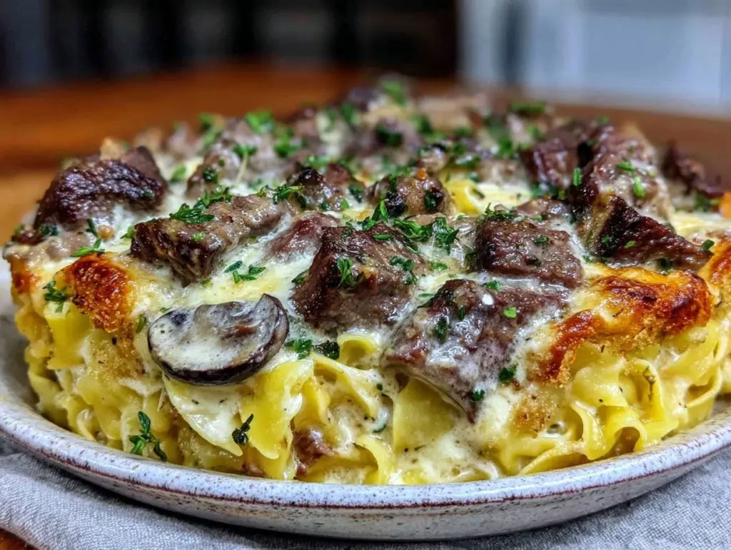 slow cooker beef and noodle casserole - featured image