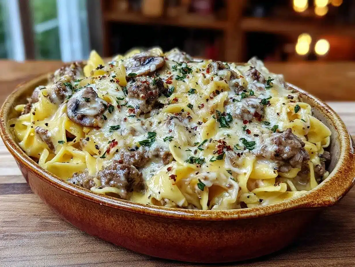 slow cooker beef and noodle casserole preparation steps