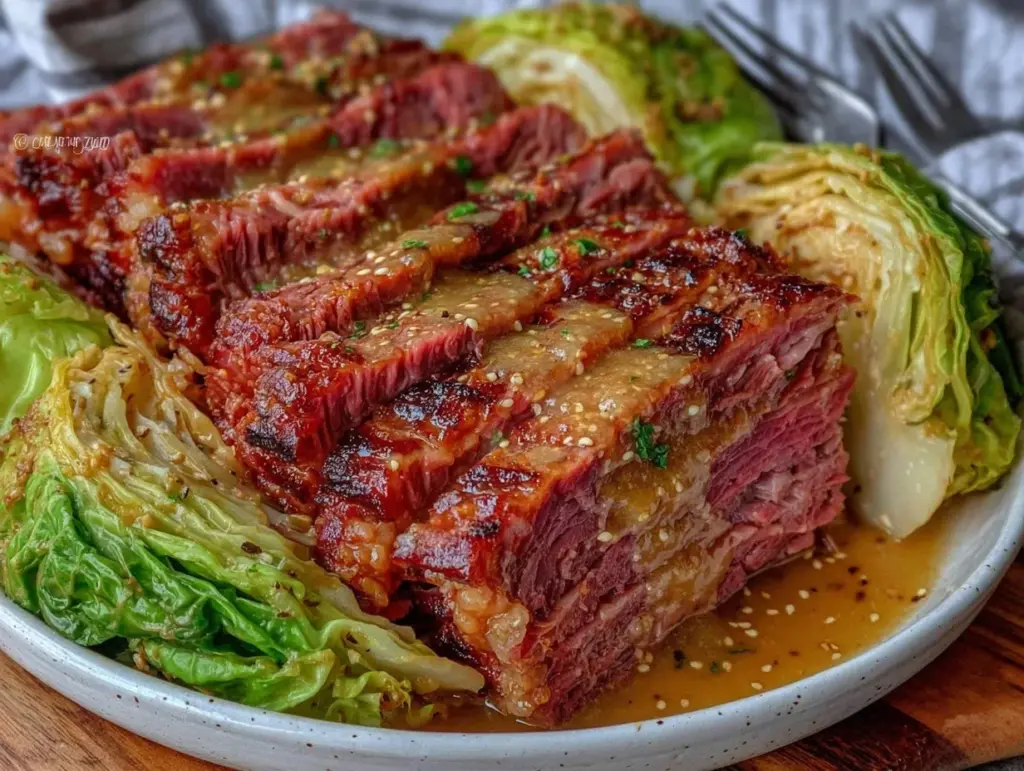 slow cooker corned beef and cabbage - featured image