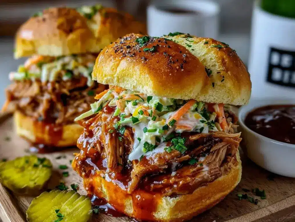 slow cooker pulled chicken sandwiches - featured image