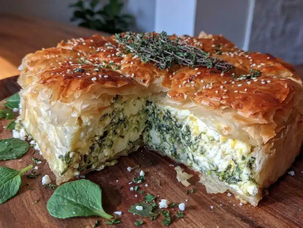 crispy homemade spanakopita spinach pie - featured image