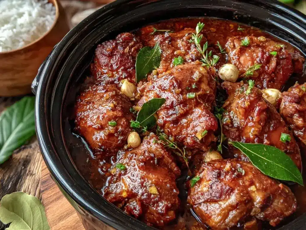 easy tender crockpot chicken adobo - featured image