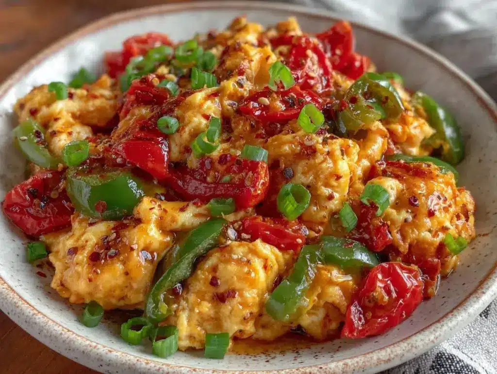 fluffy turkish menemen scrambled eggs - featured image
