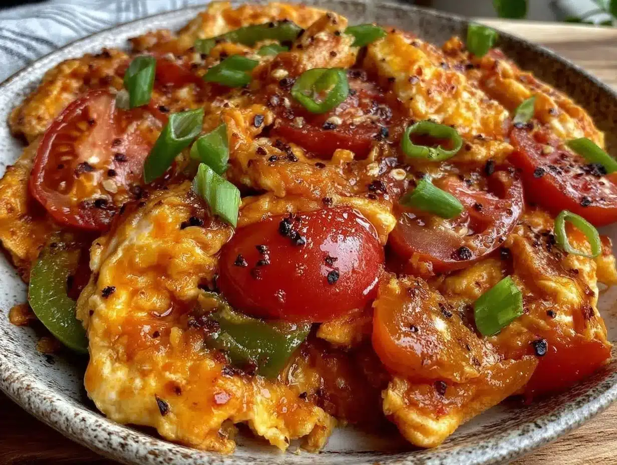 fluffy turkish menemen scrambled eggs preparation steps