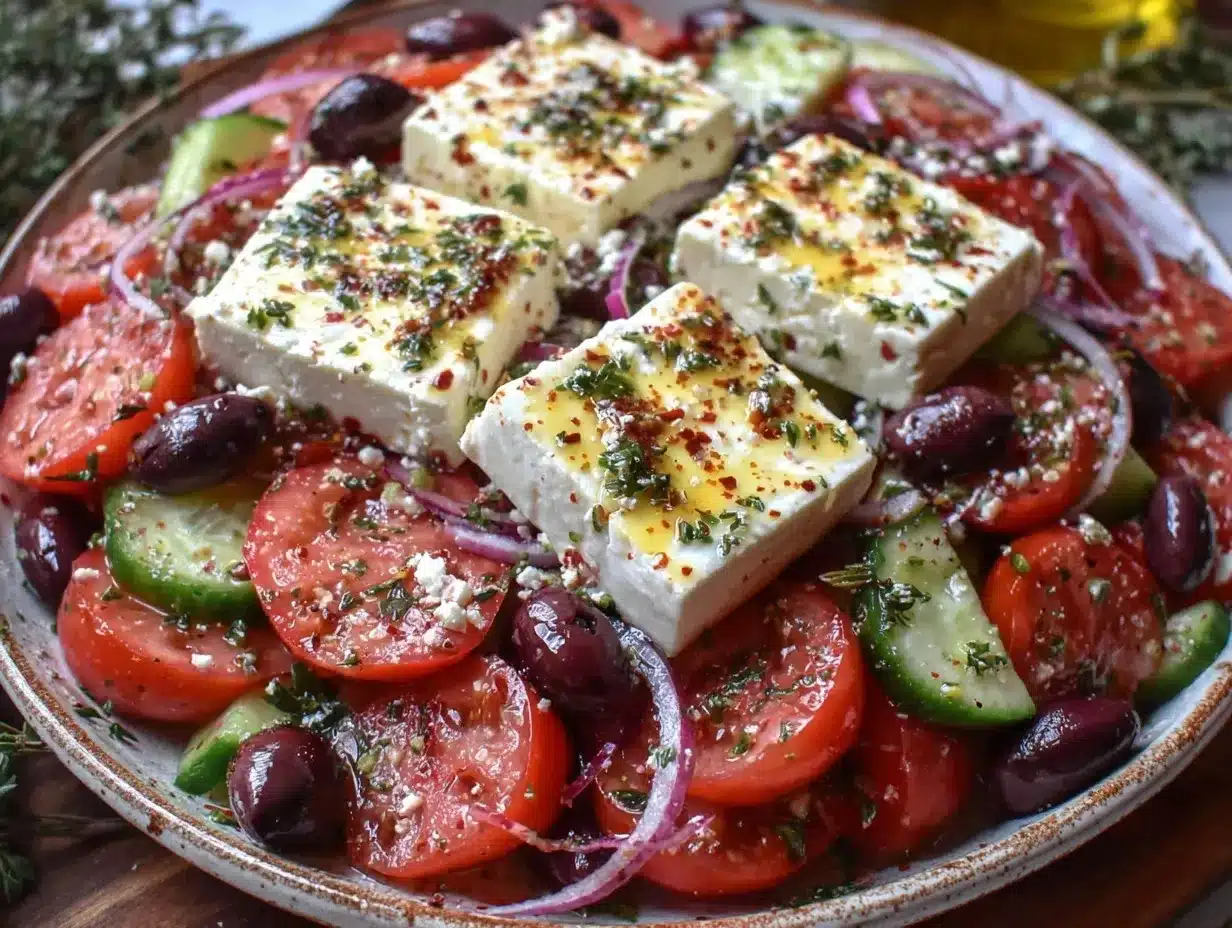 Fresh Horiatiki salad preparation steps