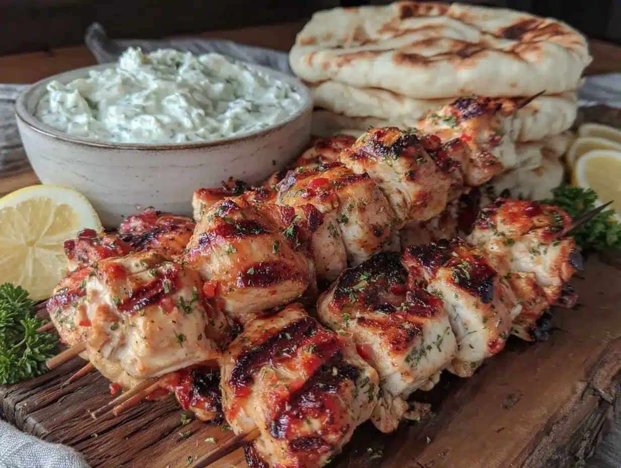 Greek souvlaki chicken skewers preparation steps