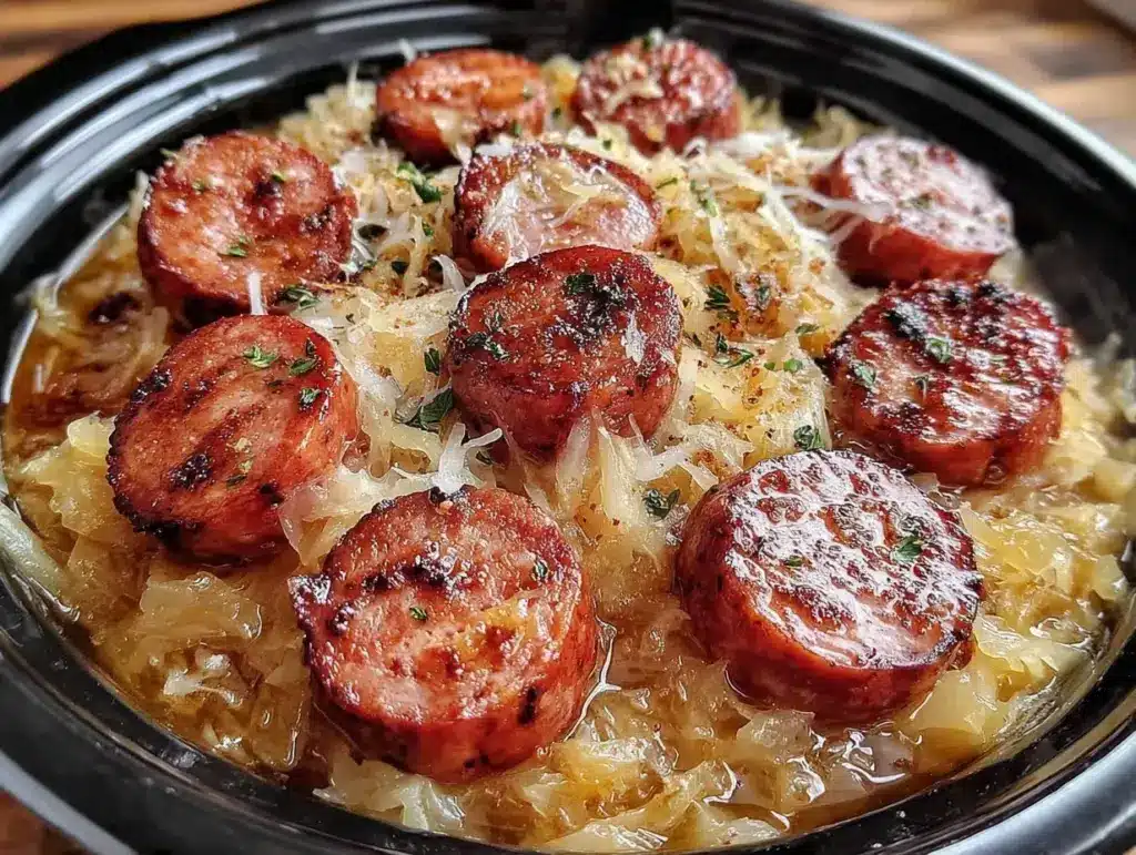slow cooker kielbasa and sauerkraut recipe - featured image