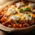 baked ziti with ricotta sausage mozzarella - featured image