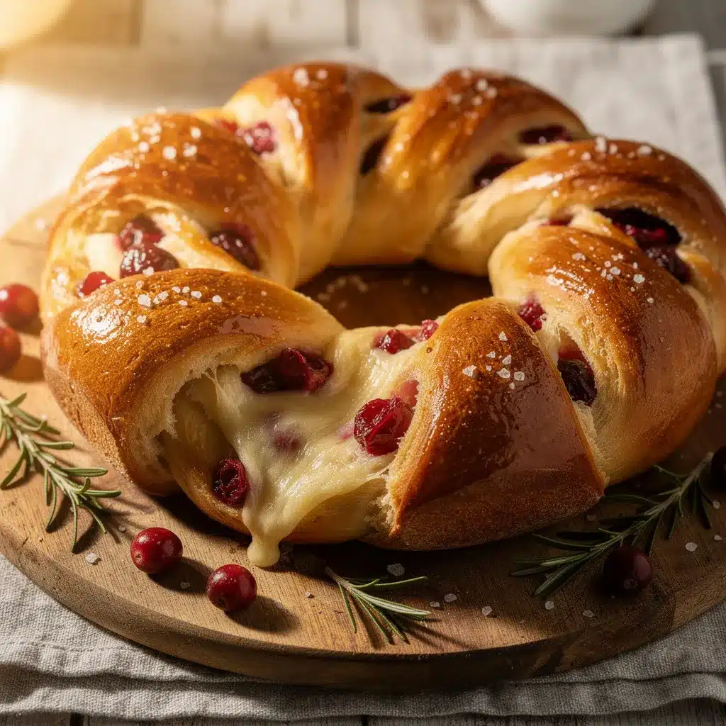 cranberry brie pull-apart bread wreath preparation steps