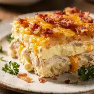 creamy million dollar chicken casserole - featured image