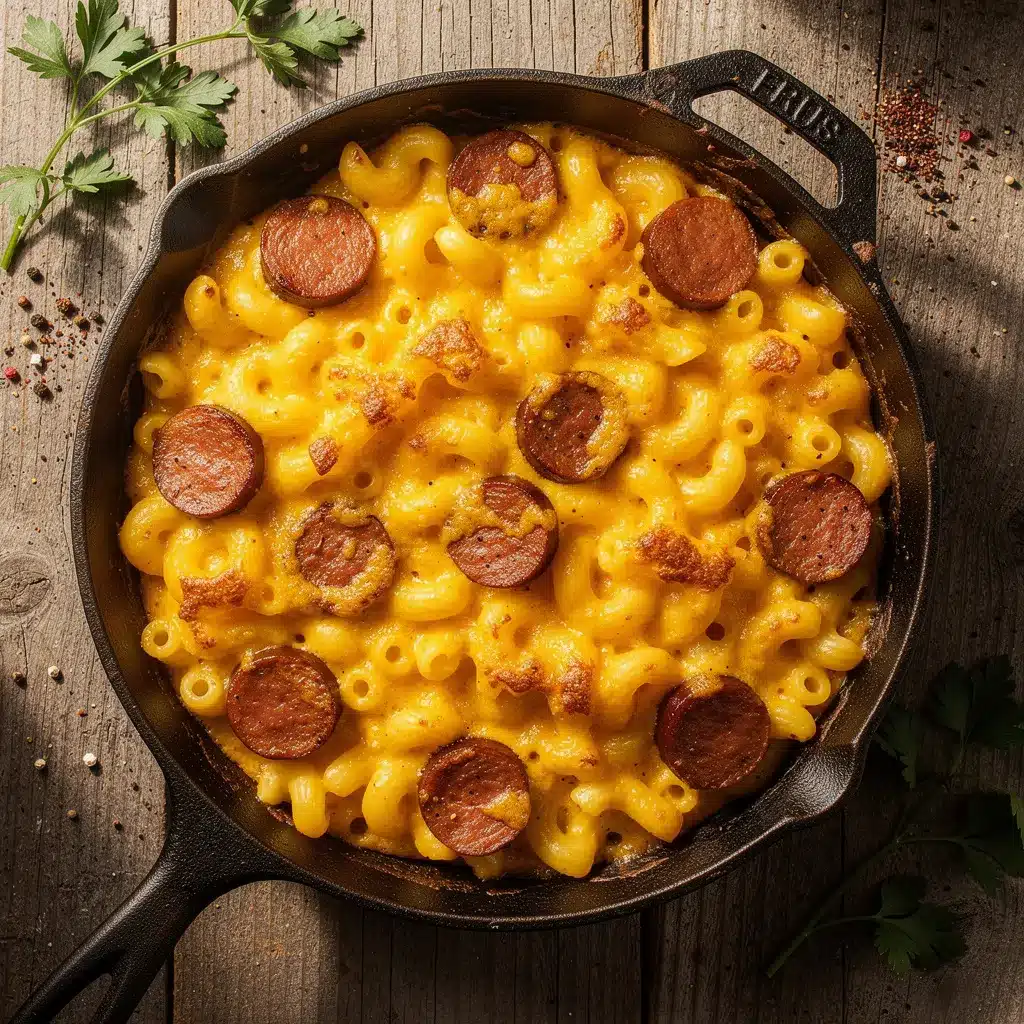 creamy one-skillet campfire mac and cheese with smoked sausage preparation steps