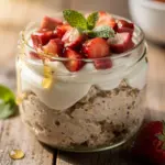 creamy strawberry rhubarb overnight oats - featured image