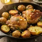 crispy one-pan garlic rosemary chicken thighs - featured image